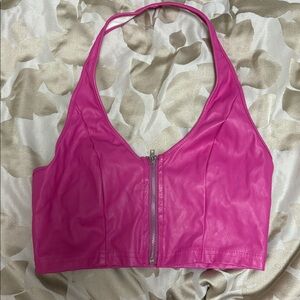 Pink Halter Crop Top with Zipper